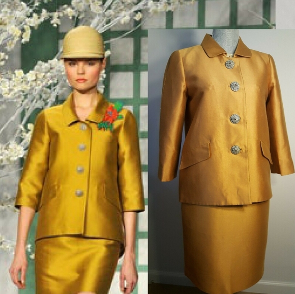 Oscar de la Renta Jackets & Blazers - *$3,900 OSCAR DE LA RENTA AVANT GARDE GOLD SILK LINED RUNWAY SKIRT COAT SUIT 6